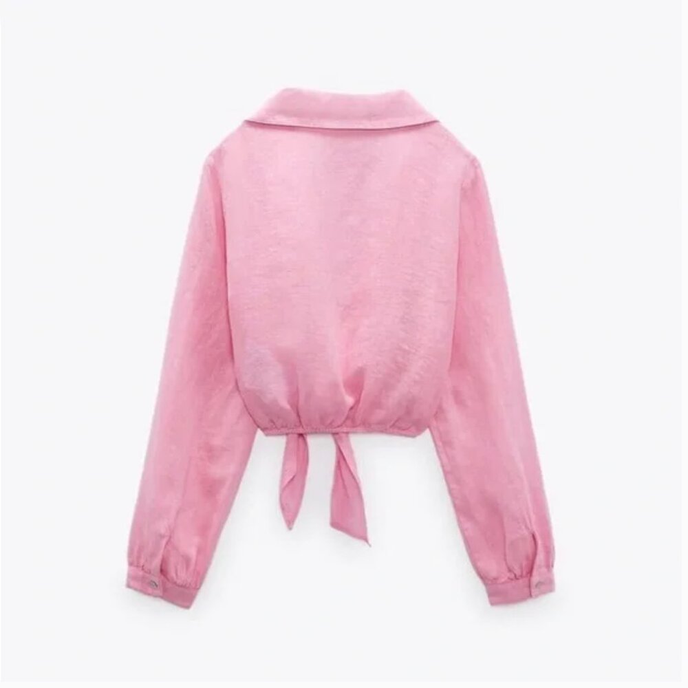 Zara TIED LINEN SHIRT Pink - Picture 2 of 5